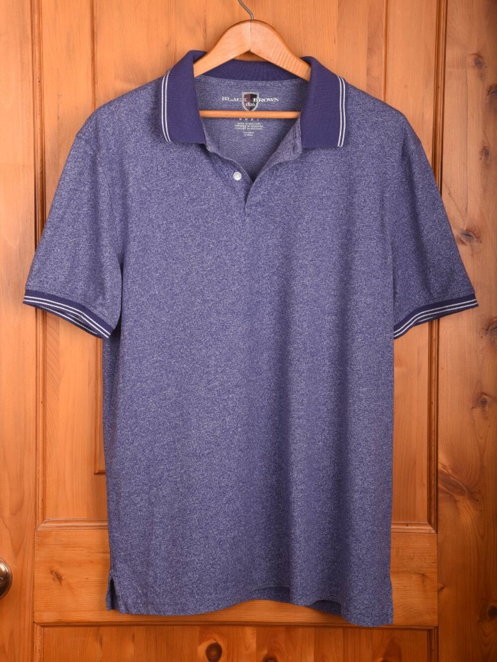 Black Brown 1826 Men's Heathered Blue Tipped Polo Shirt - Size Medium